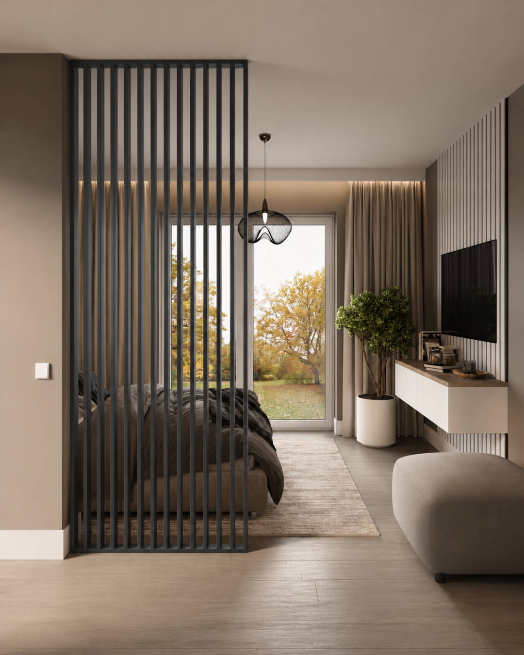 Raumteiler/ Lamellenwand 580 x 2750 x 65 mm Grau/Anthrazit