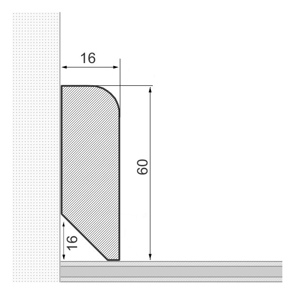 Massivholz-Sockelleiste 60x16mm abgerundet - Eiche roh