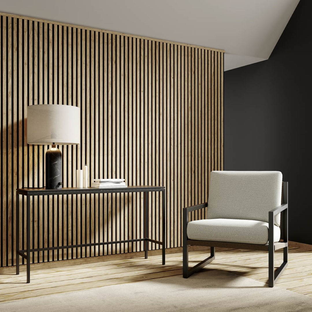 Acoustic+ Akustikpaneel Eiche Natur 2600 x 400 mm - Akustikfilz Schwarz