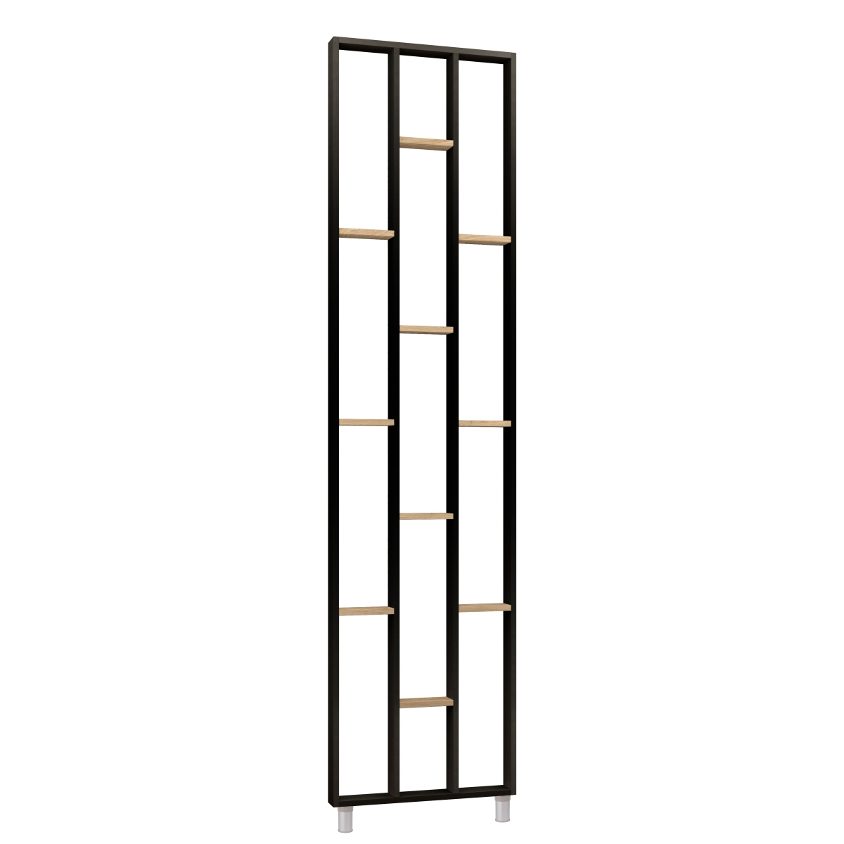 Design Raumteiler, Regalsystem 75 x 634 x 2500 mm - Eiche natur / Schwarz