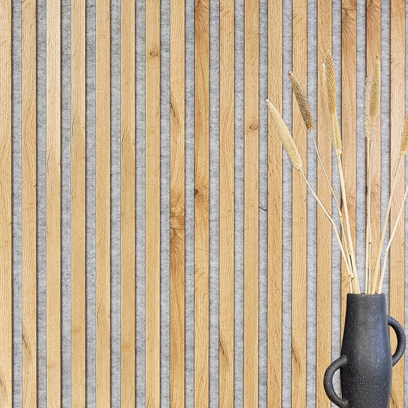 Acoustic+ Akustikpaneel Wildeiche 3000 x 400 mm - Akustikfilz Grau