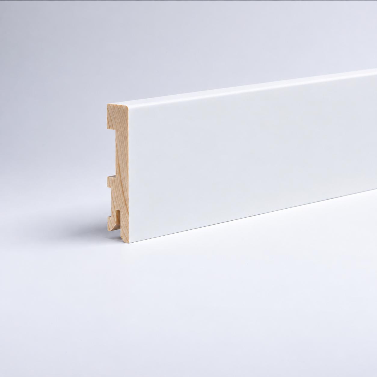 Massivholz-Sockelleiste 80 x 15 mm Rundkante R3 Weiß RAL 9010