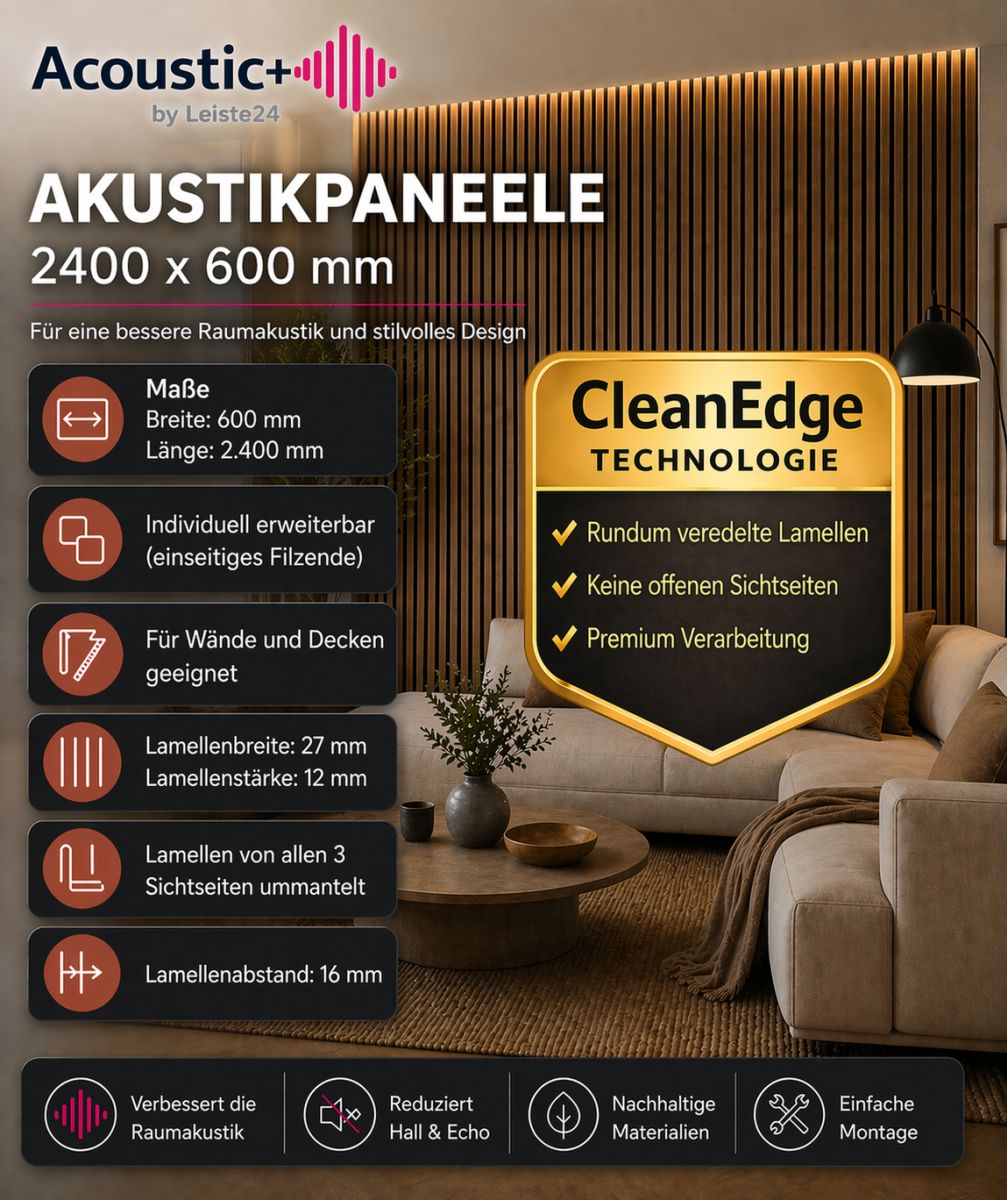 Acoustic+ Akustikpaneel Sandgrau 2400 x 600 mm - Akustikfilz Grau