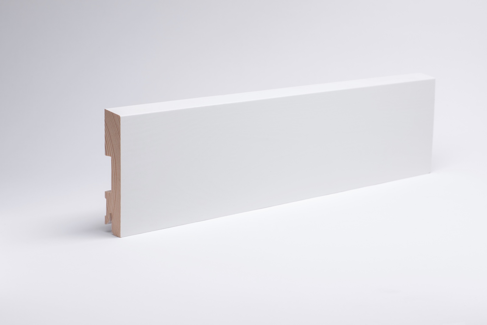 Massivholz-Sockelleiste abgeschrägt 100 mm - Weiß RAL 9010