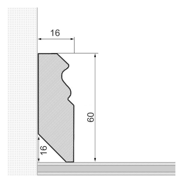Massivholz-Sockelleiste 60x16mm Berliner Profil - Eiche roh