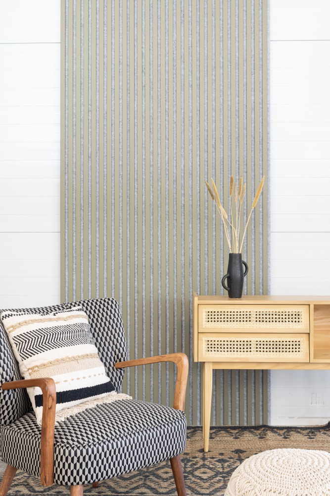 Akustikpaneel 3000 x 400 mm Olive - Akustikfilz Grau - Wandverkleidung