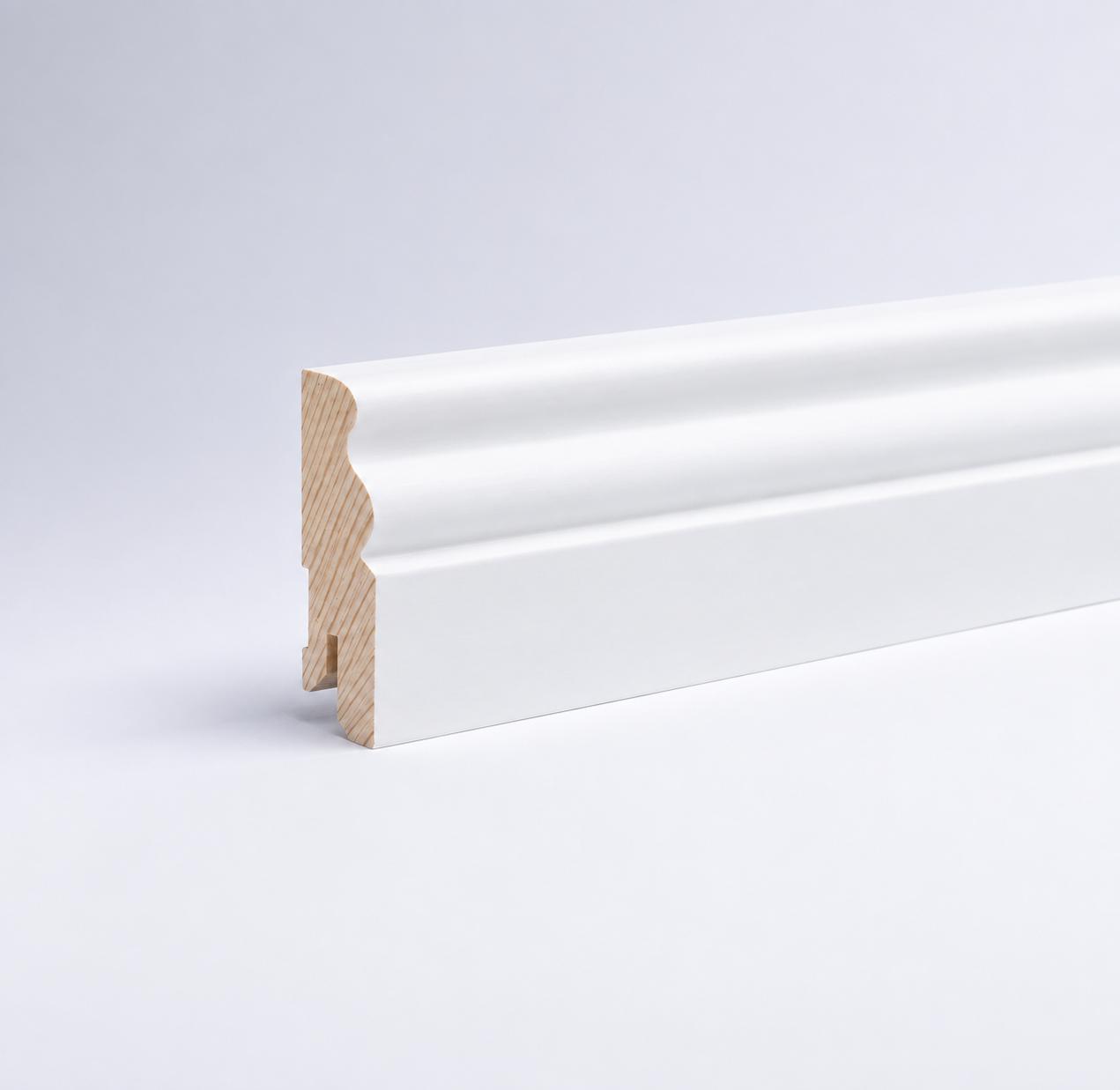 Massivholz-Sockelleiste Berliner Profil 60 x 15 mm - Weiß RAL 9016