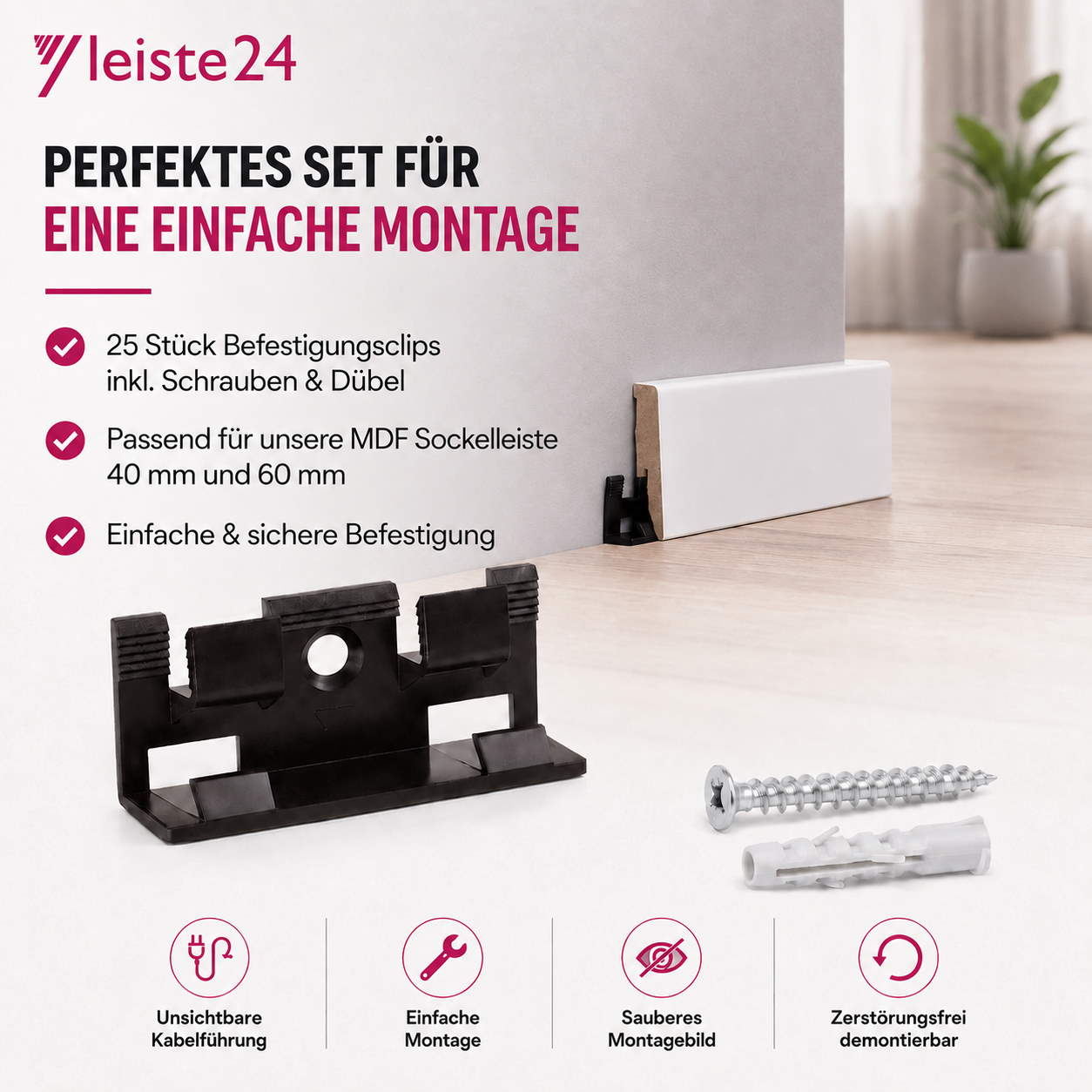 Befestigungsclips für MDF-Sockelleisten