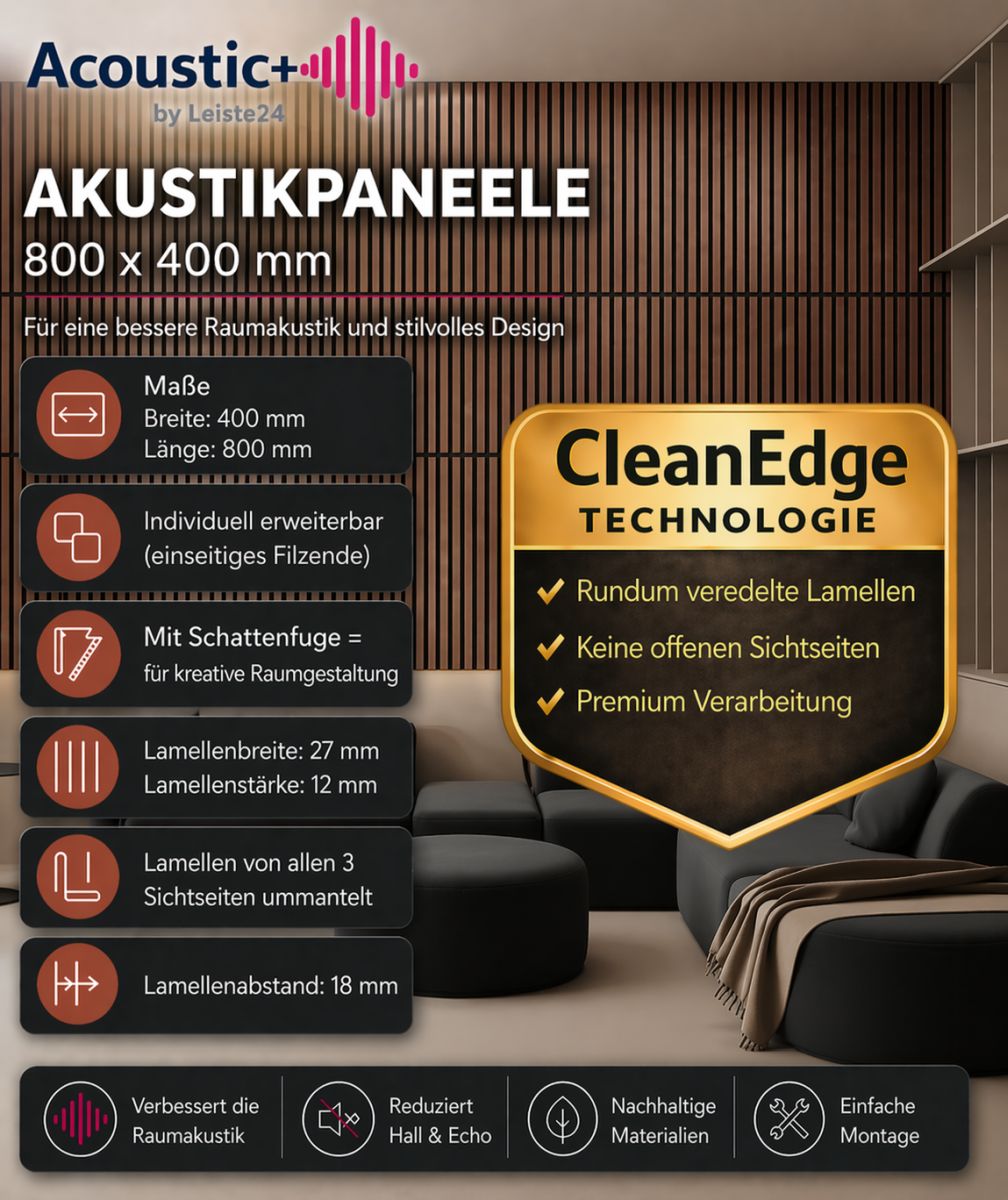 Acoustic+ Akustikpaneel Schwarz 800 x 400 mm - Akustikfilz Grau