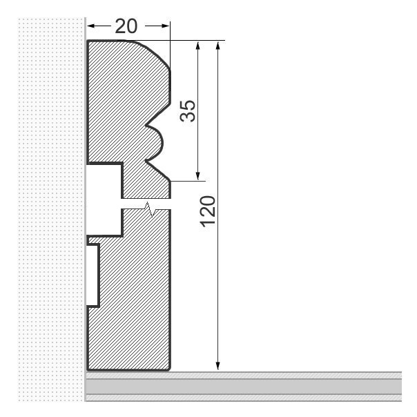 Alt-Reno Profil-Sockelleiste Massivholz 120mm - Kiefer roh