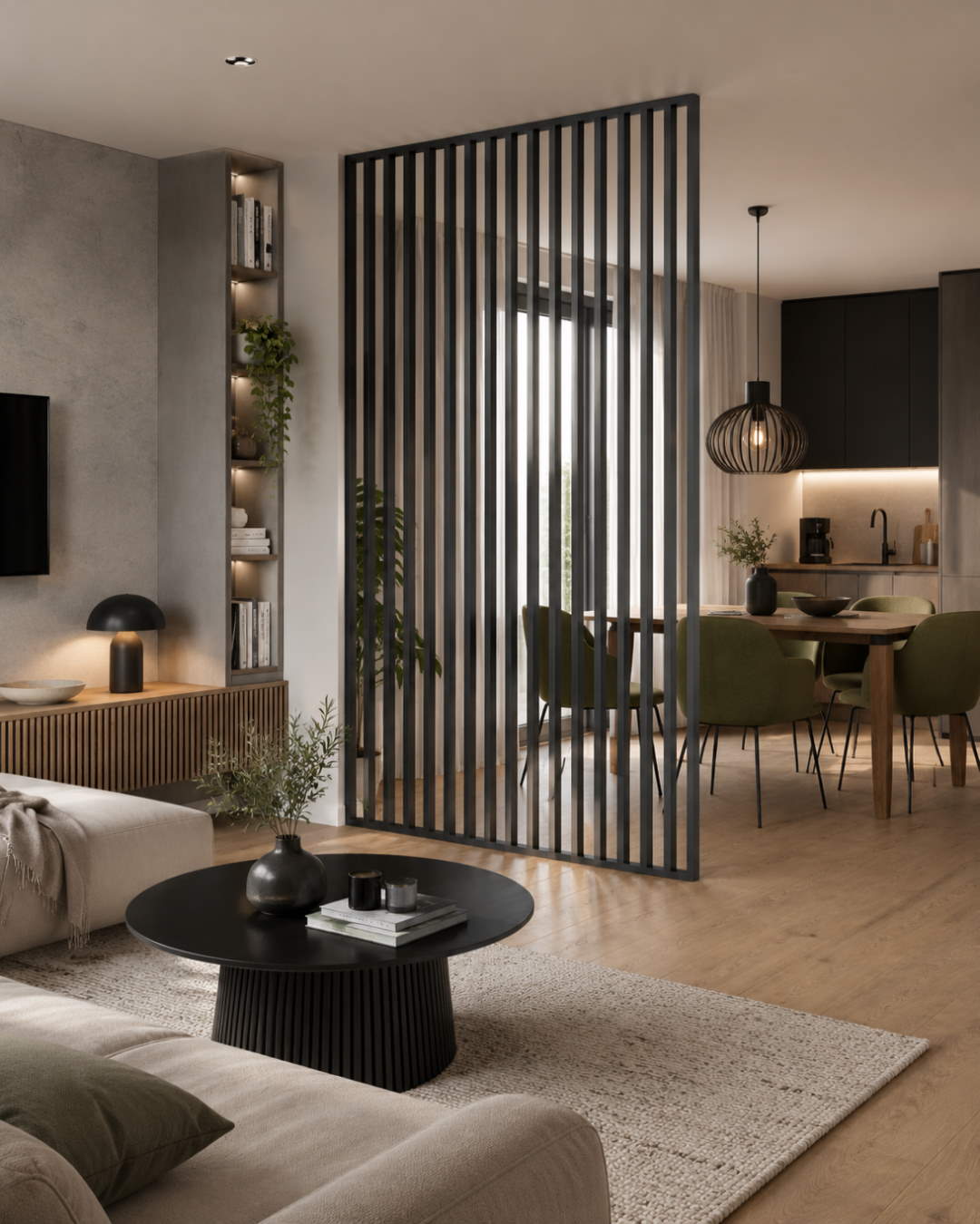 Raumteiler/ Lamellenwand 580 x 2750 x 65 mm Grau/Anthrazit