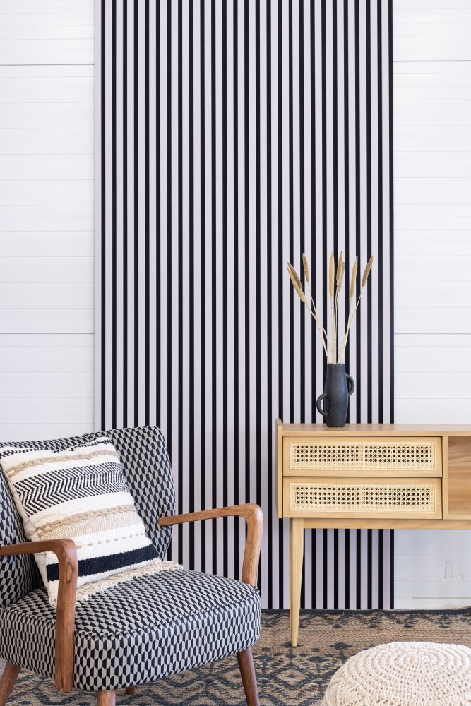 Akustikpaneel 2400 x 600 mm Rose - Akustikfilz  Schwarz - Wandverkleidung