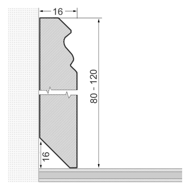 Massivholz-Sockelleiste 120x16mm Berliner Profil - Eiche roh
