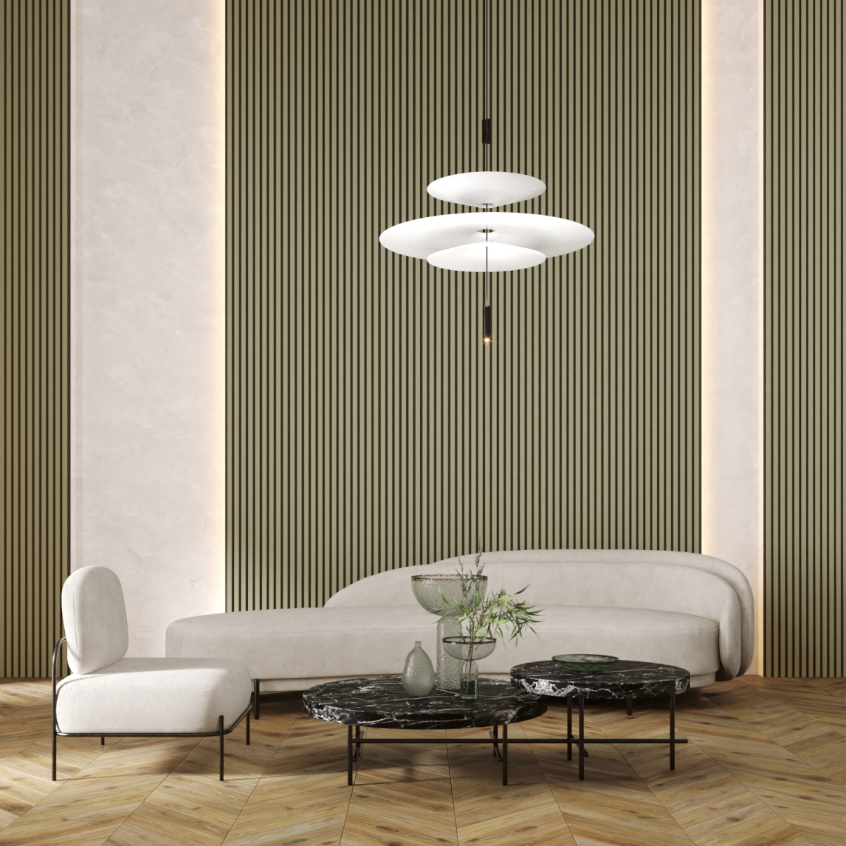 Acoustic+ Akustikpaneel Olive 2600 x 400 mm - Akustikfilz Schwarz