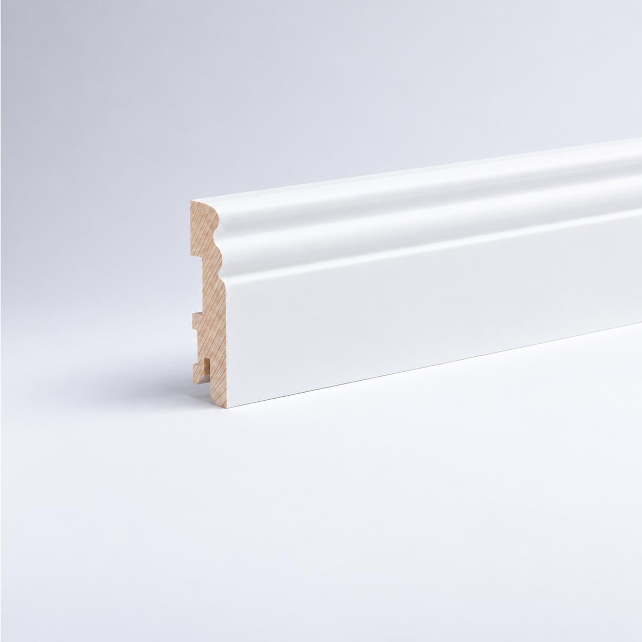 Massivholz-Sockelleiste Berliner Profil 80 x 15 mm - Weiß RAL 9010