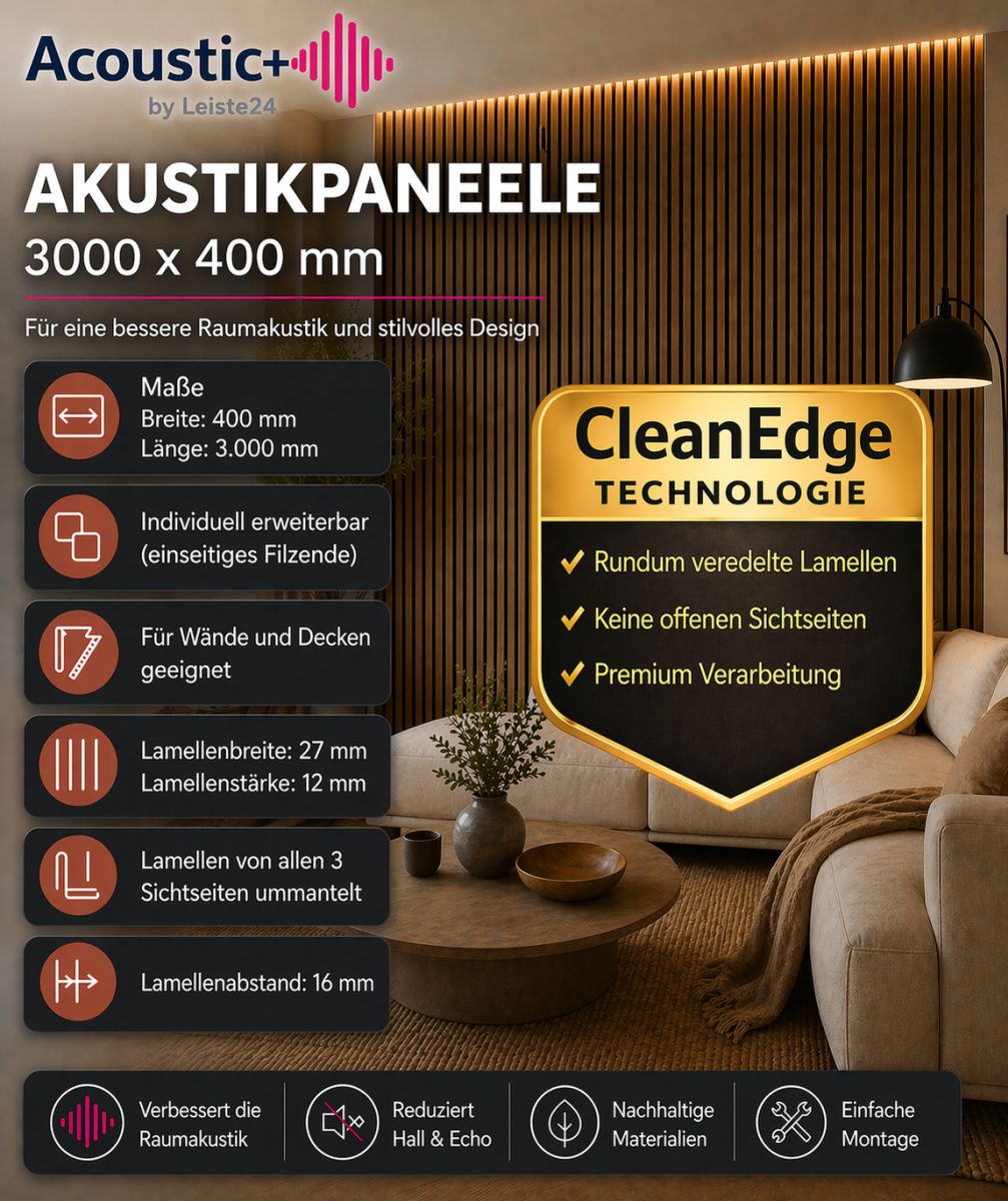 Acoustic+ Akustikpaneel Grau-Anthrazit 3000 x 400 mm - Akustikfilz Schwarz