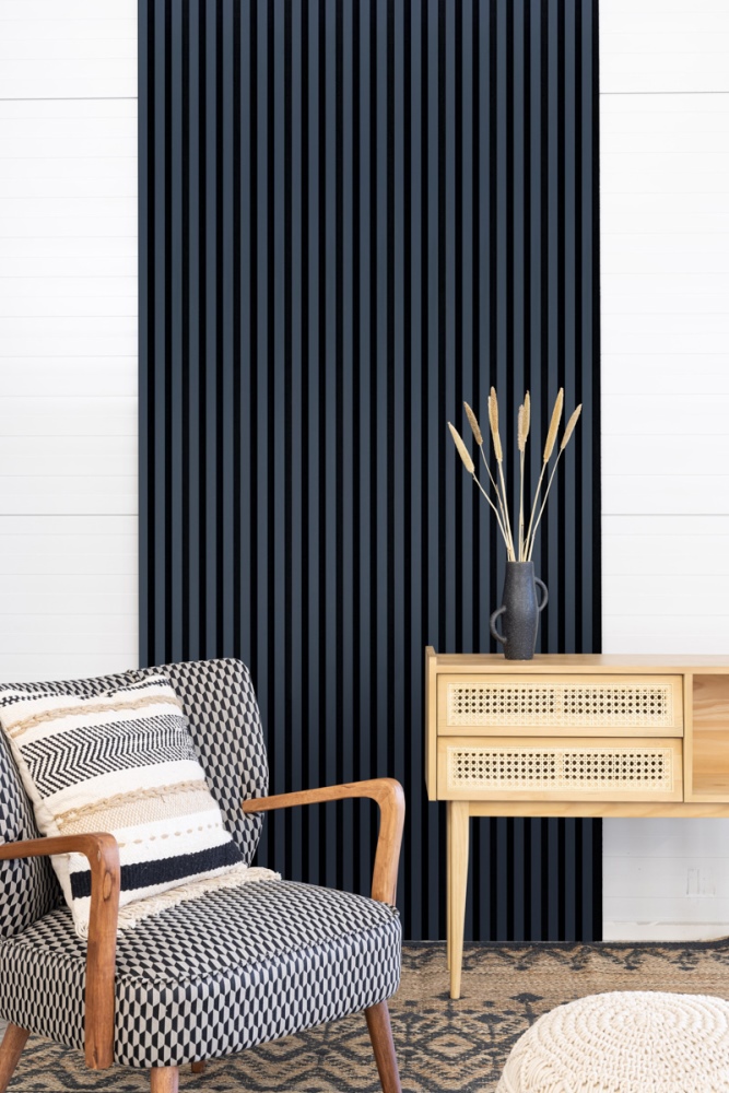 Akustikpaneel 2400 x 600 mm Indigo - Akustikfilz  Schwarz - Wandverkleidung