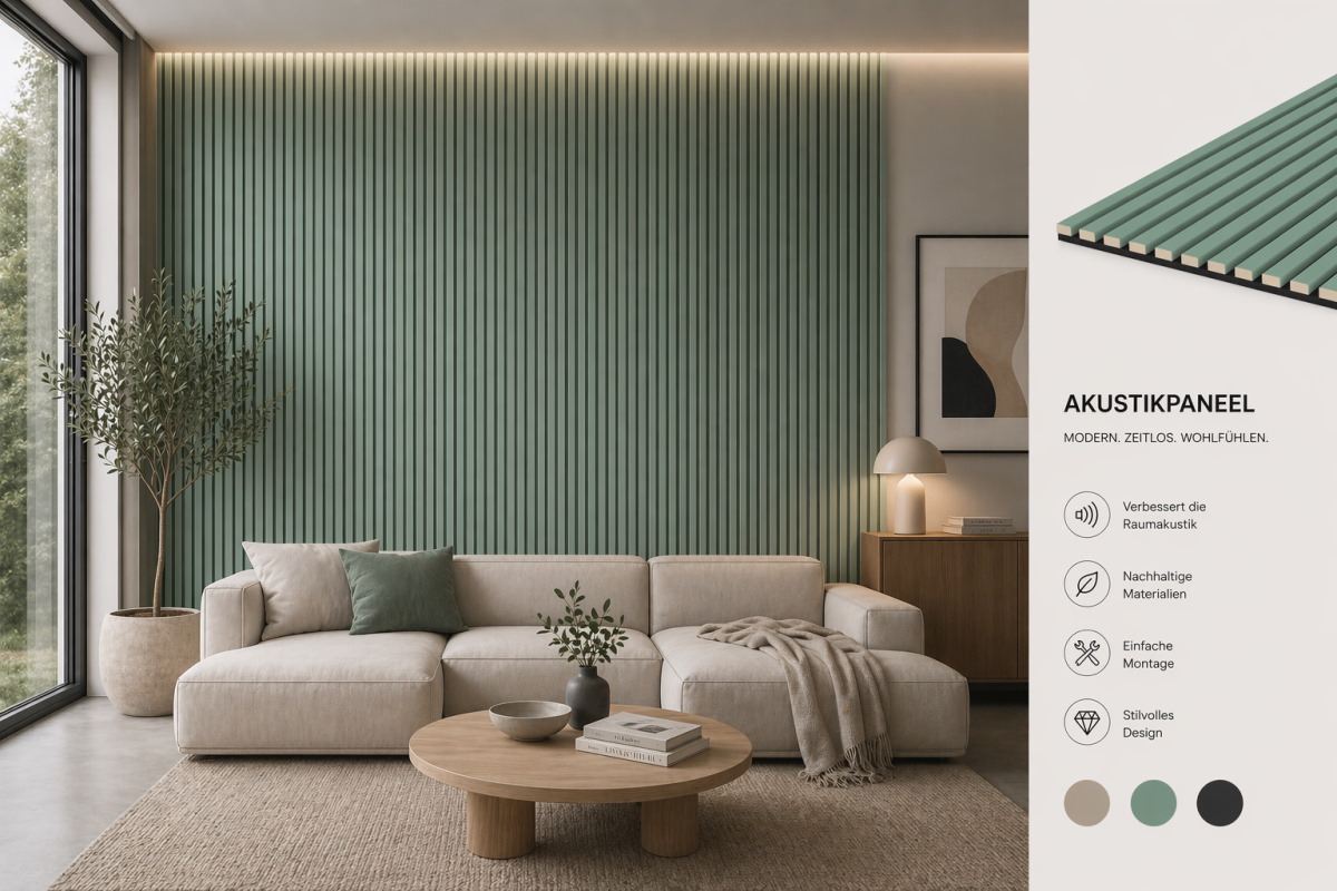 Acoustic+ Akustikpaneel Mint 2400 x 600 mm - Akustikfilz Schwarz